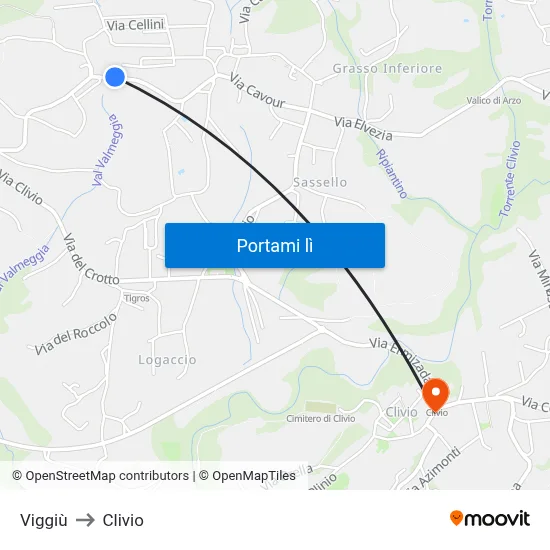 Viggiù to Clivio map