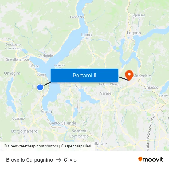 Brovello-Carpugnino to Clivio map