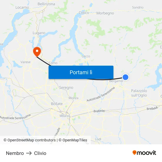 Nembro to Clivio map