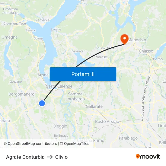 Agrate Conturbia to Clivio map