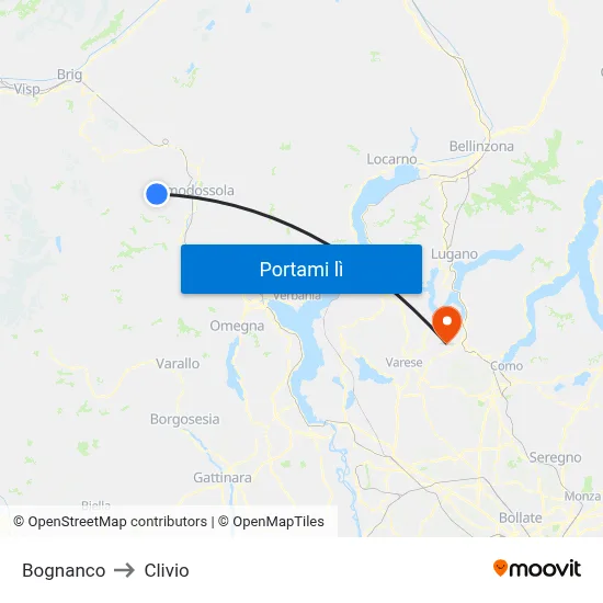 Bognanco to Clivio map