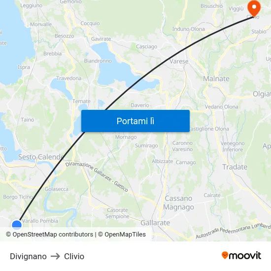 Divignano to Clivio map