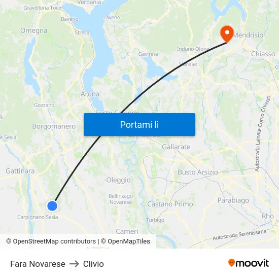 Fara Novarese to Clivio map