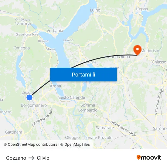 Gozzano to Clivio map