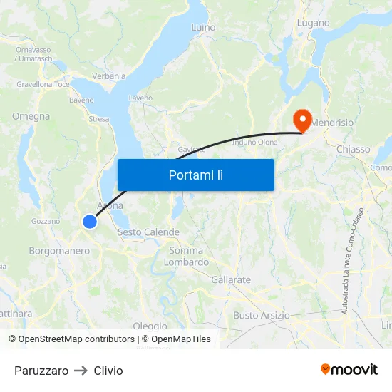 Paruzzaro to Clivio map