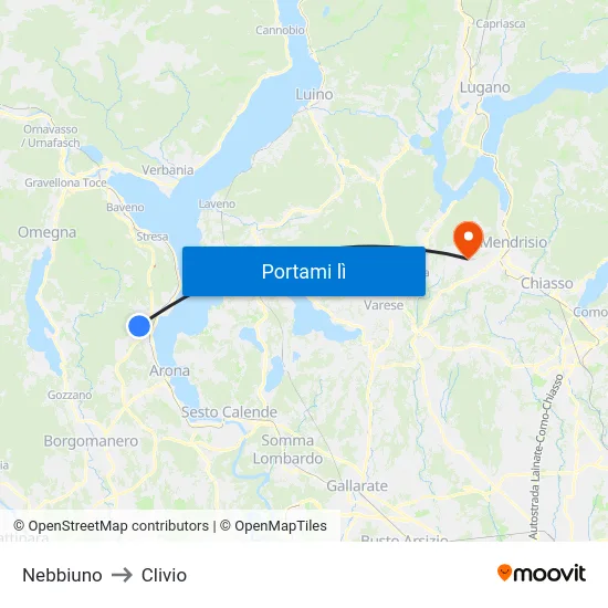 Nebbiuno to Clivio map