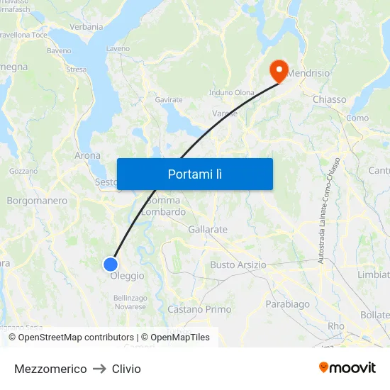 Mezzomerico to Clivio map