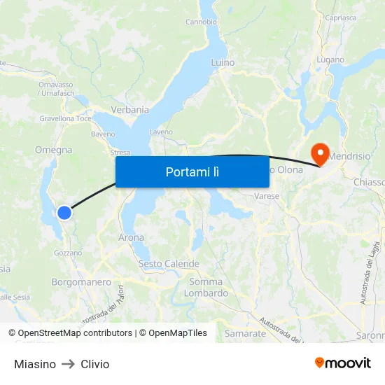 Miasino to Clivio map