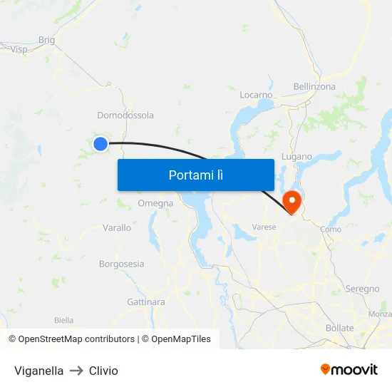 Viganella to Clivio map