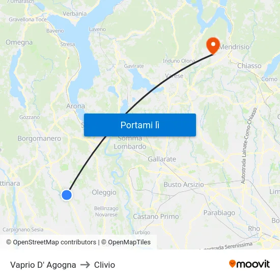 Vaprio D' Agogna to Clivio map