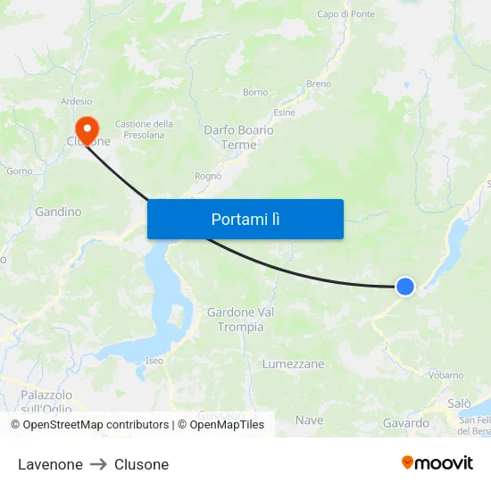 Lavenone to Clusone map