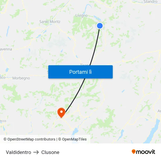 Valdidentro to Clusone map
