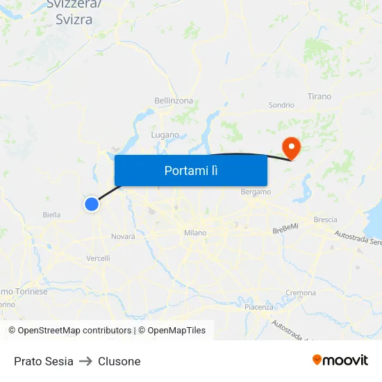 Prato Sesia to Clusone map