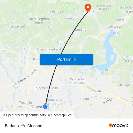 Bariano to Clusone map