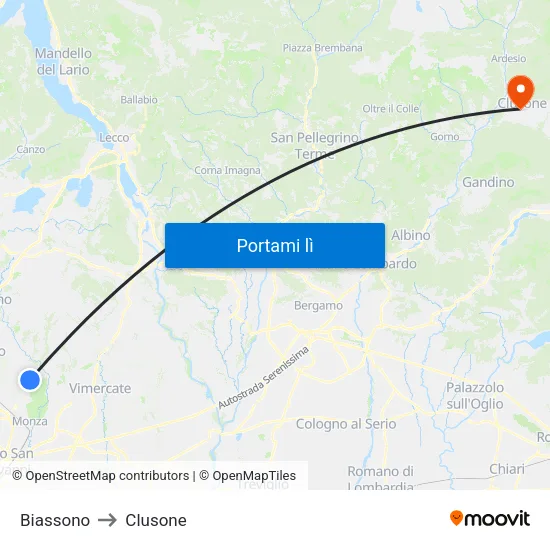 Biassono to Clusone map