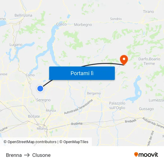 Brenna to Clusone map