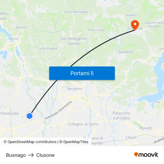 Busnago to Clusone map