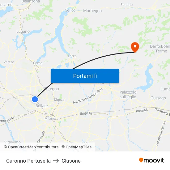 Caronno Pertusella to Clusone map