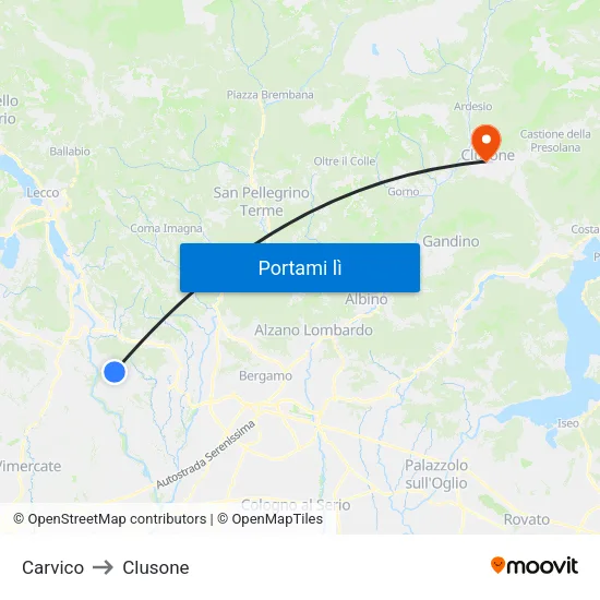 Carvico to Clusone map