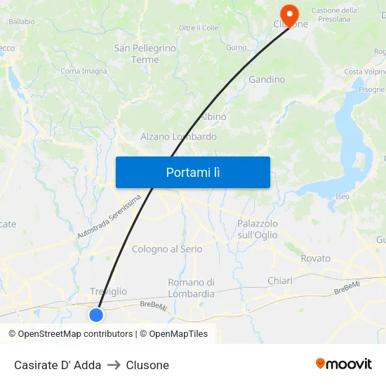 Casirate D' Adda to Clusone map