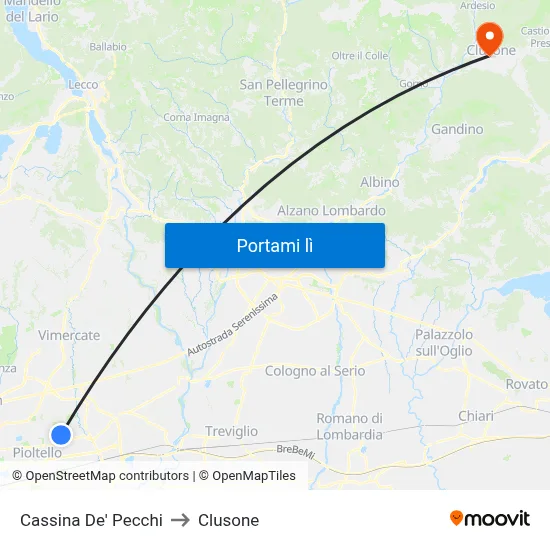 Cassina De' Pecchi to Clusone map