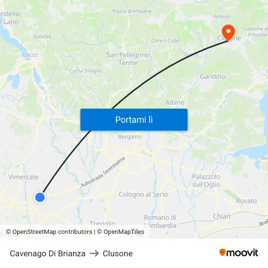 Cavenago Di Brianza to Clusone map