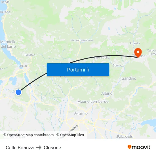 Colle Brianza to Clusone map