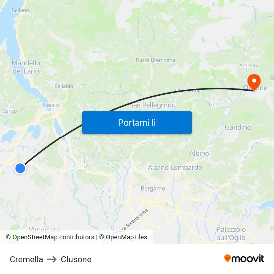 Cremella to Clusone map