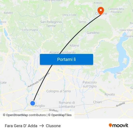 Fara Gera D' Adda to Clusone map