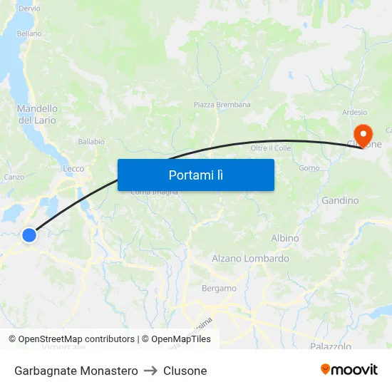 Garbagnate Monastero to Clusone map