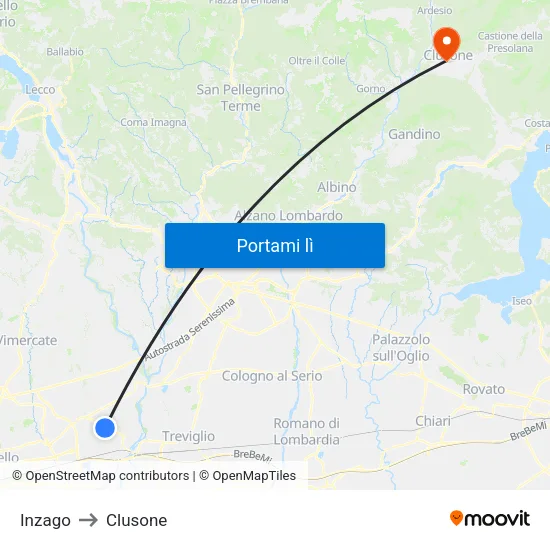 Inzago to Clusone map