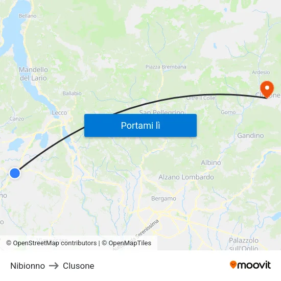 Nibionno to Clusone map