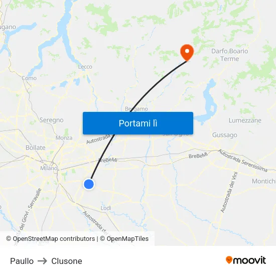 Paullo to Clusone map