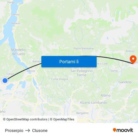 Proserpio to Clusone map