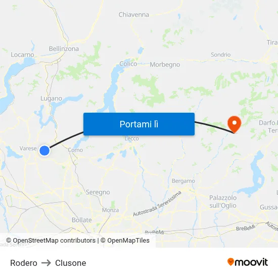 Rodero to Clusone map