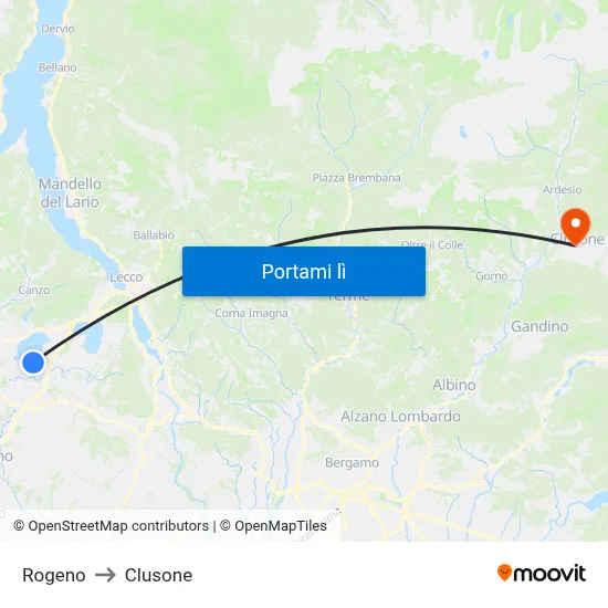 Rogeno to Clusone map