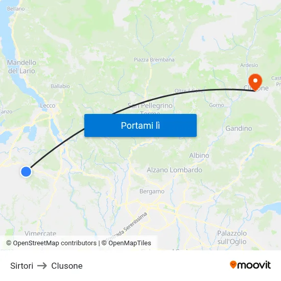 Sirtori to Clusone map