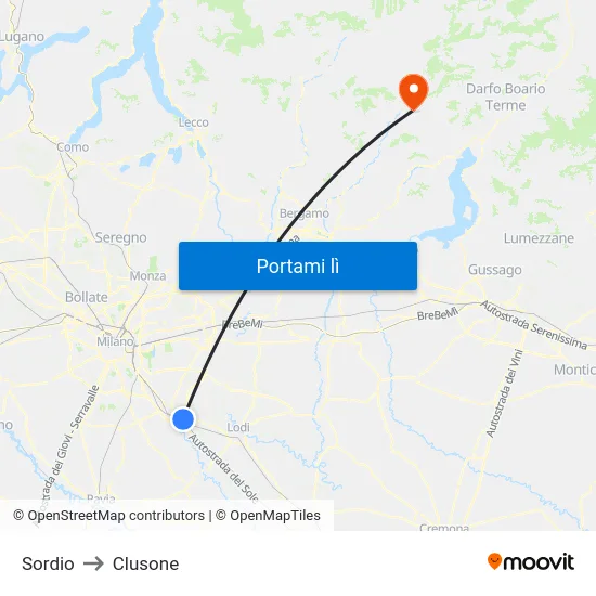 Sordio to Clusone map