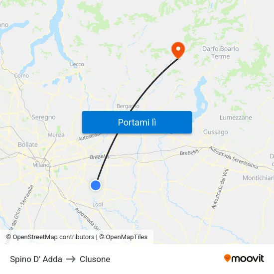 Spino D' Adda to Clusone map