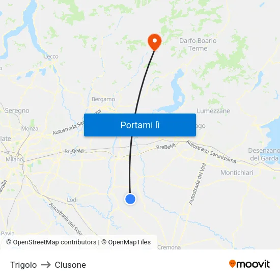 Trigolo to Clusone map
