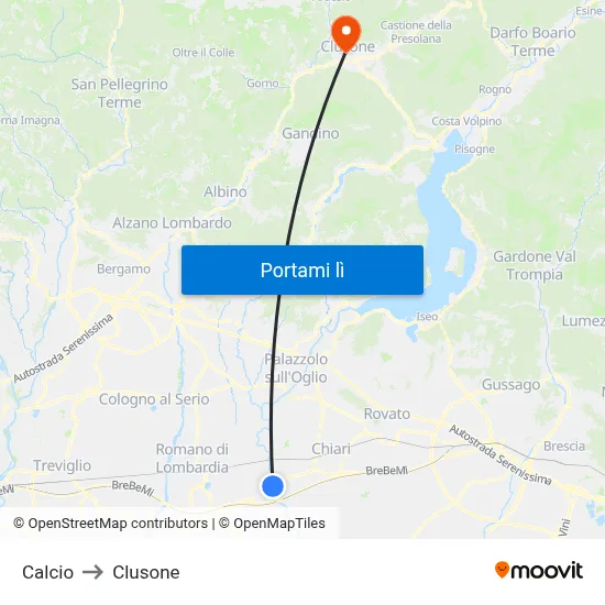 Calcio to Clusone map