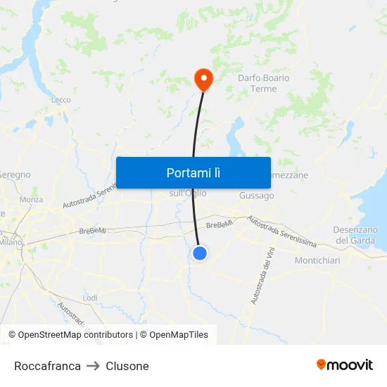 Roccafranca to Clusone map