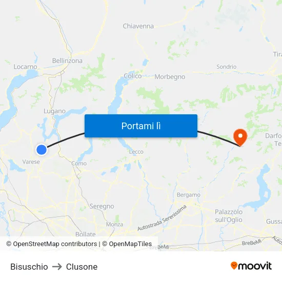 Bisuschio to Clusone map