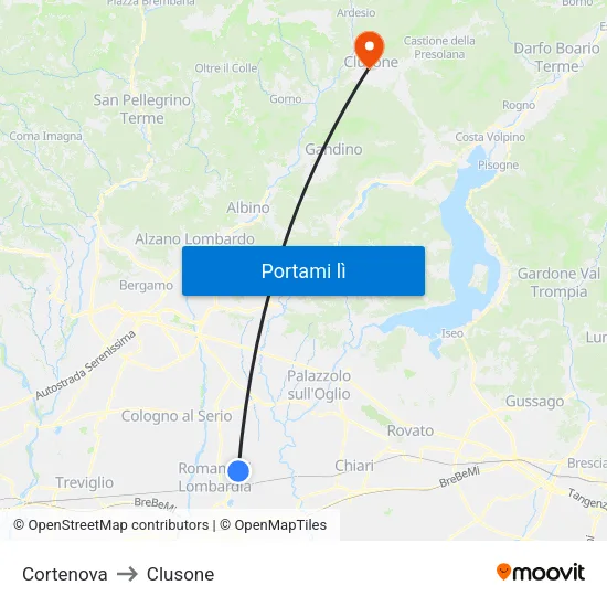 Cortenova to Clusone map