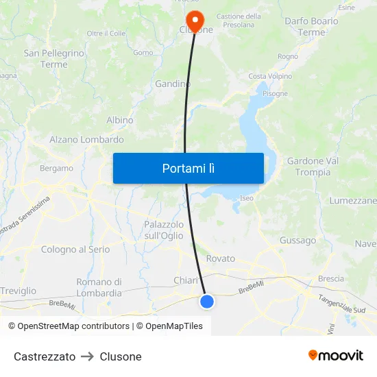 Castrezzato to Clusone map