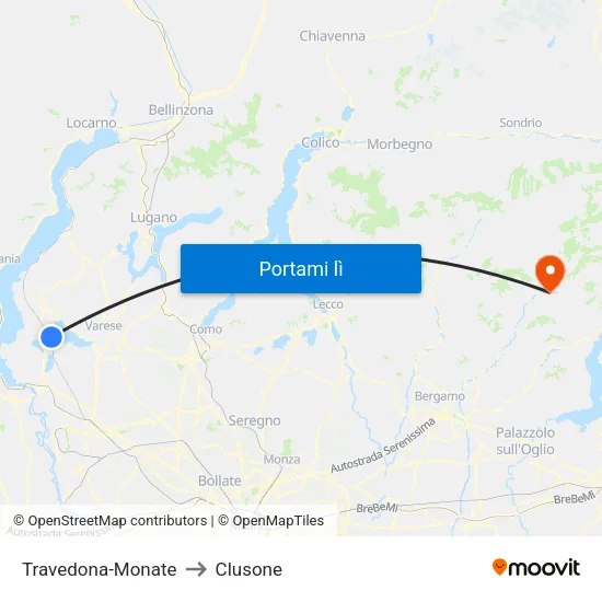 Travedona-Monate to Clusone map