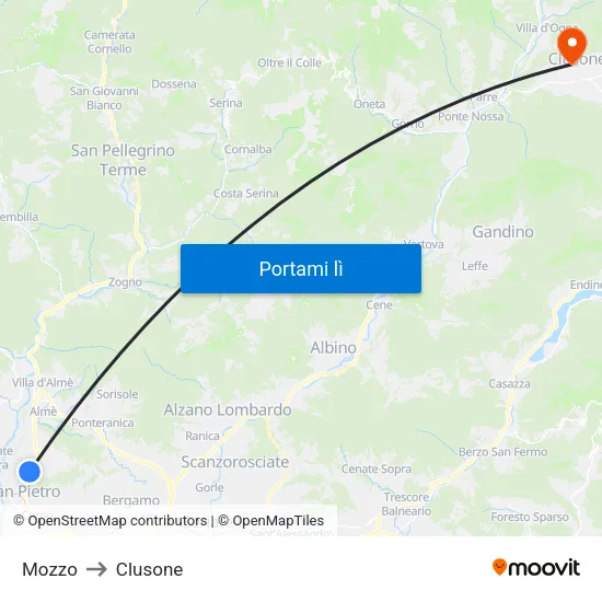 Mozzo to Clusone map