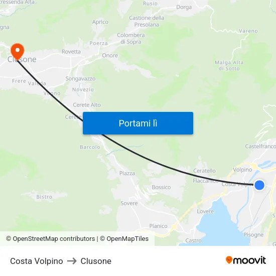 Costa Volpino to Clusone map