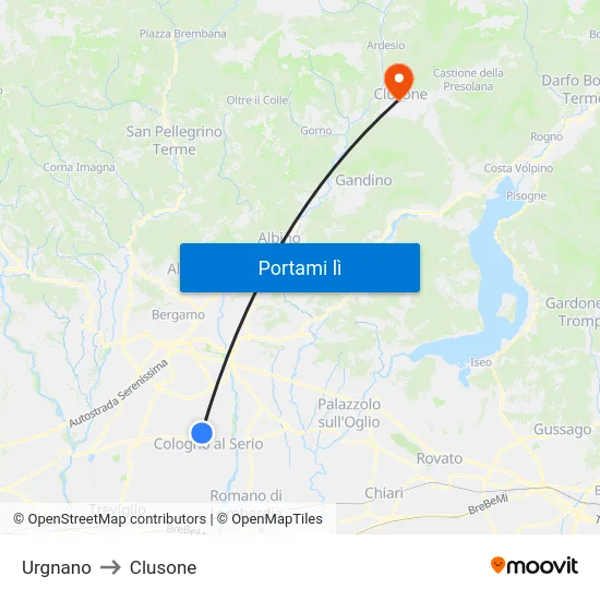 Urgnano to Clusone map