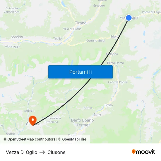 Vezza D' Oglio to Clusone map